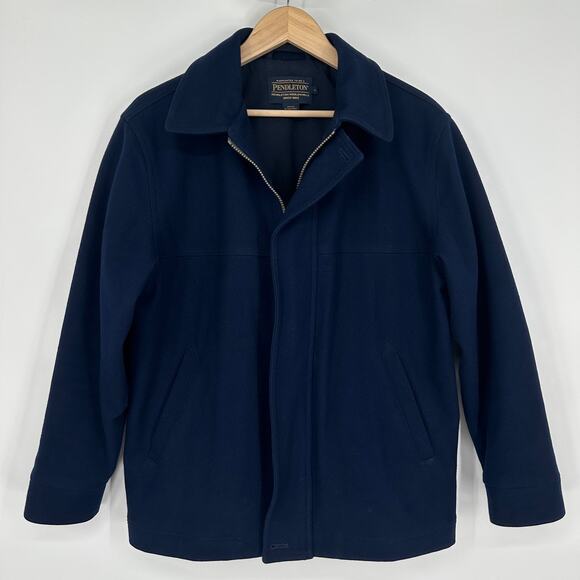 Pendleton 100% Wool Jacket Full Zip Collared Bomber Winter Coat, Navy Blue - Picture 13 of 13